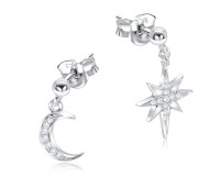 Crescent Moon And Shine With CZ Stone Silver Ear Stud STS-5552
